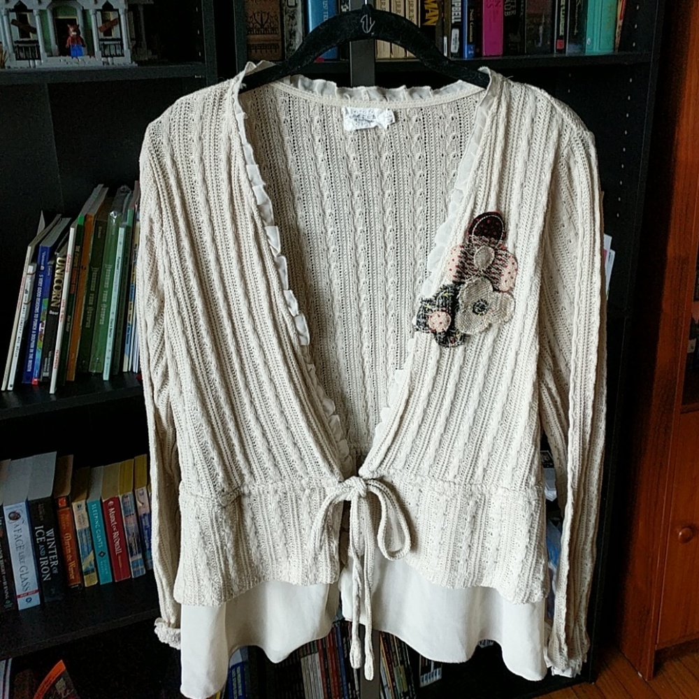 Sweet open-weave oatmeal cardigan size 1x